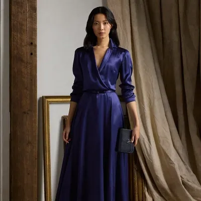 Ralph Lauren Aniyah Silk Satin Day Dress In Dark Sapphire