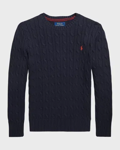 Ralph Lauren Kids' Polo Pony-embroidered Cable-knit Jumper In Blue