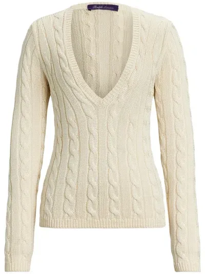 Ralph Lauren Cable-knit Silk Jumper In Weiss