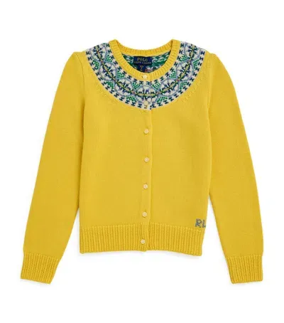 Ralph Lauren Kids' Cotton-wool Embroidered Cardigan In Yellow