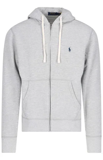 Ralph Lauren Logo Embroidered Zipped Hoodie In Andover Heather