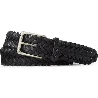 Ralph Lauren Purple Label Braided Leather Belt In Black