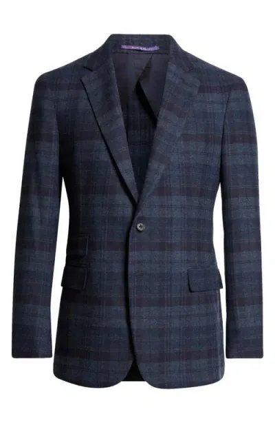 Ralph Lauren Purple Label Kent Plaid Wool Sport Coat In Medium Blue/navy