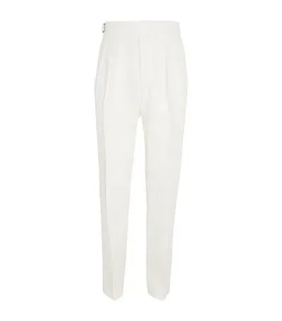 Ralph Lauren Purple Label Linen Byron Tailored Trousers In White