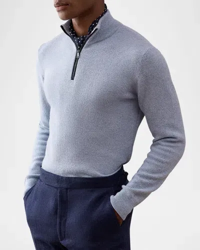 Ralph Lauren Purple Label Men's Cashmere Birdseye Quarter-zip Sweater In Soft Blue Melange