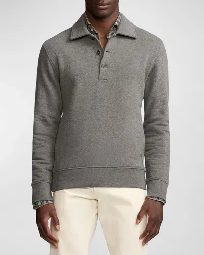 Ralph Lauren Purple Label Men's Fleece Collared Sweatshirt In Heather Grey