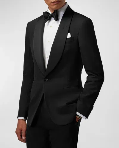 Ralph Lauren Purple Label Men's Gregory Barathea Wool Shawl Tuxedo In Black