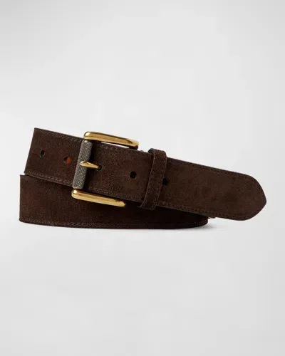 Ralph Lauren Purple Label Men's Suede Roller-buckle Belt In Dark Brown