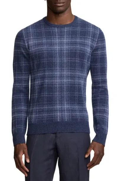 Ralph Lauren Purple Label Plaid Cashmere Crewneck Sweater In Crown Blue Melange