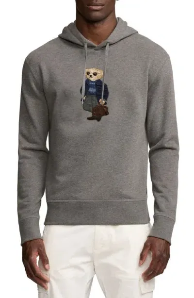 Ralph Lauren Purple Label Polo Bear Appliqué Hoodie In Medium Grey Melange