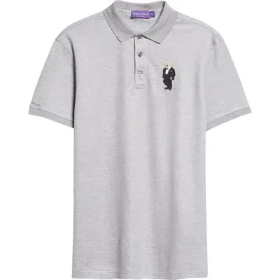 Ralph Lauren Purple Label Polo Bear Patch Cotton Piqué Polo In Classic Light Grey Melange