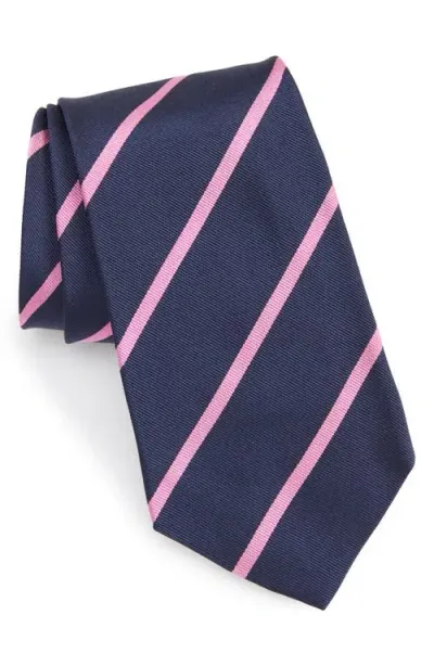 Ralph Lauren Purple Label Super Repp Stripe Silk Tie In Navy/pink