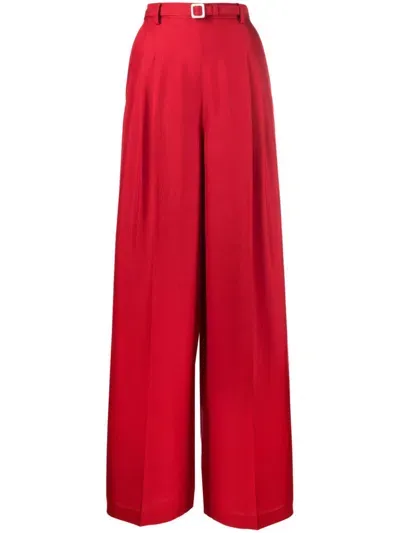 Ralph Lauren Purple Label Wide Leg Silk Trousers In Rot