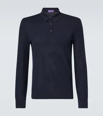 Ralph Lauren Purple Label Wool Polo Sweater In Blue