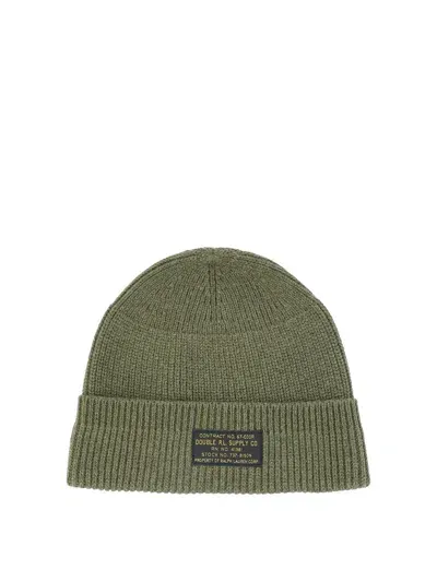 Ralph Lauren Rrl Logo Patch Knitted Beanie In Green