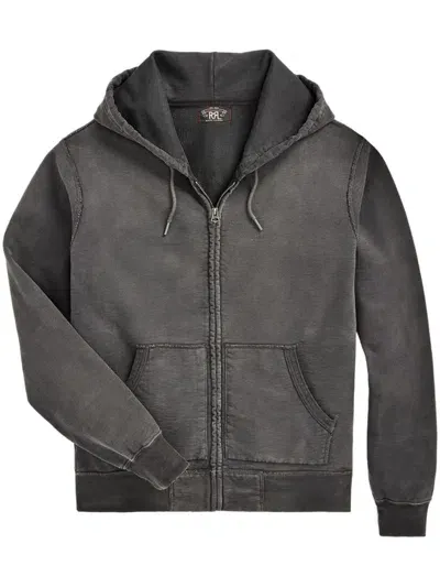 Ralph Lauren Rrl Zipped Drawstring Hoodie In Black