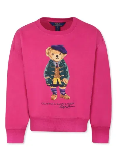 Ralph Lauren Kids' Teddy Bear Print Sweatshirt In Pink & Purple