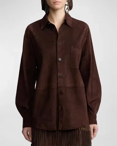 Ralph Lauren Tyler Suede Button-front Shirt In Brown