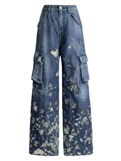 Ralph Lauren Denim Blue Shadow Berke Embellished Wide-leg Jeans In Dark Sapphire Cream