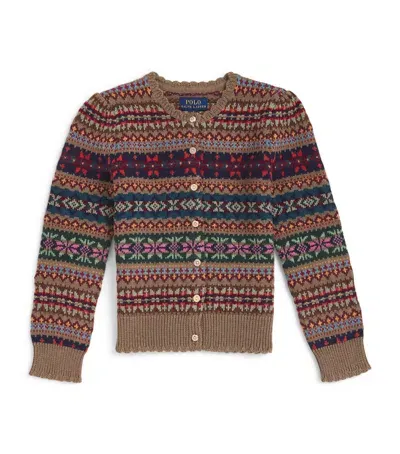 Ralph Lauren Kids' Wool-cotton Printed Cardigan In Brown