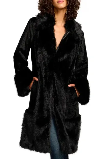 Ramy Brook Archie Faux Fur Coat In Black Faux Fur Mix