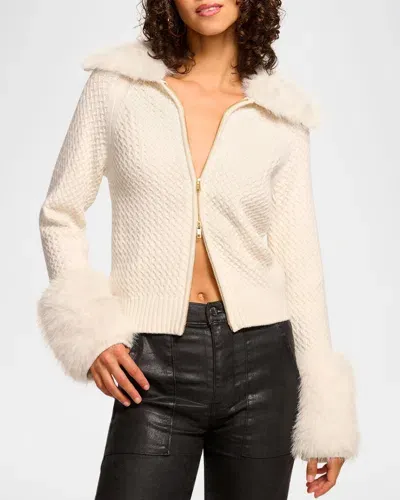 Ramy Brook Felix Faux Fur Cardigan Sweater In Ivory Faux Fur