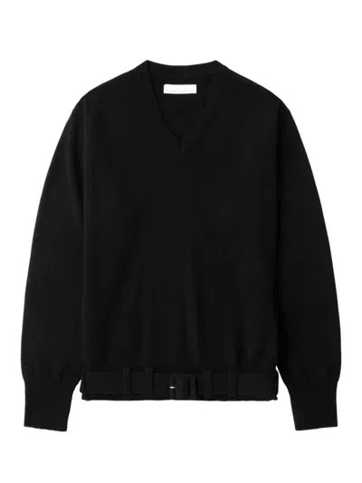 Random Identities Belted Sweater In Black