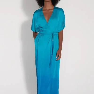 Raquel Allegra Women's Diane Ombré Wrap Maxi Dress In Aqua