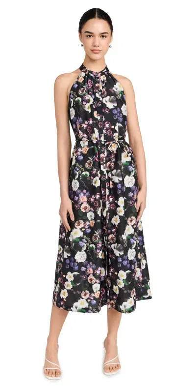 Raquel Allegra Halter Midi Dress Black Floral