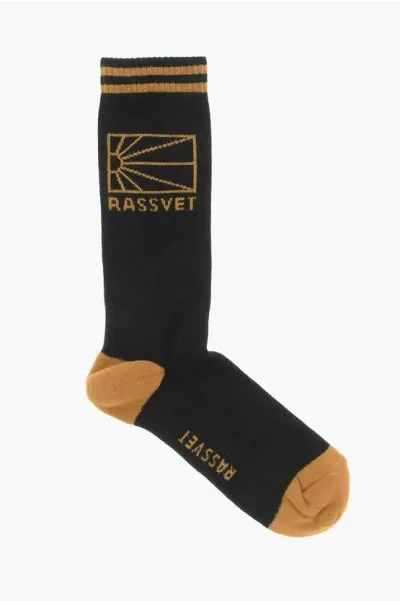 Rassvet Cotton Blend Long Socks With Contrasting Details In Black