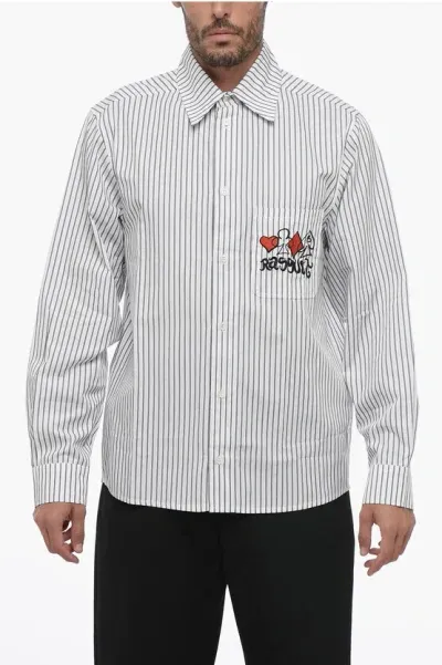 Rassvet Striped Shirt With Breast Pocket And Embroidery In White