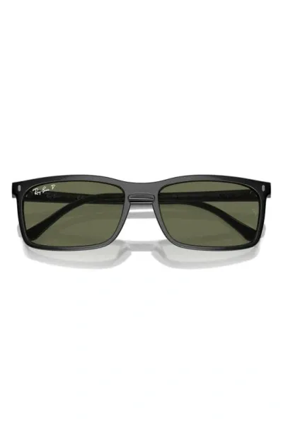 Ray Ban 59mm Polarized Rectangular Sunglasses In Black