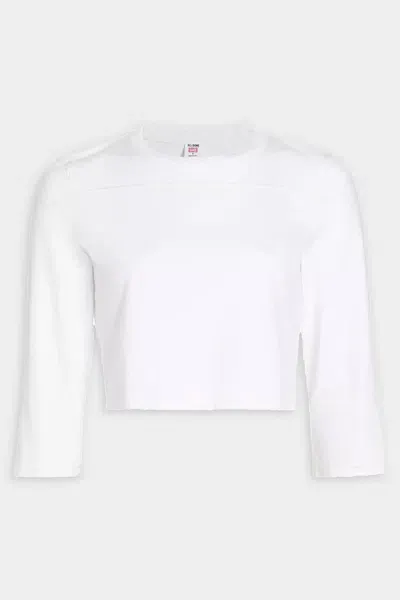 Re/done Cropped Varsity Long Sleeve Tee In Optic White