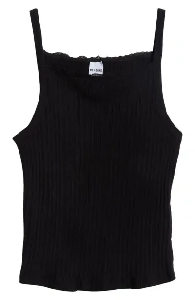 Re/done Ribbed-knit Cotton Tank Top In Black