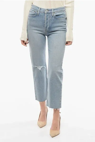 Re/done High-waisted Stove Pipe Denims With Raw-cut Hems 16cm In Blue