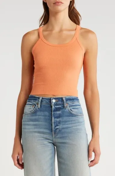 Re/done X Hanes Cropped Ribbed Tank Top In Orange