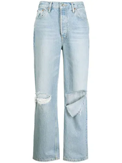 Re/done Ripped-detail Straight-leg Jeans In Blue