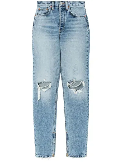 Re/done Super High Drainpipe Jeans In Blue