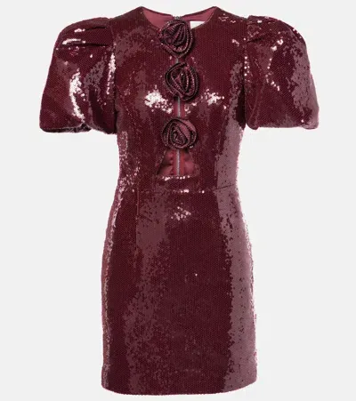 Rebecca Vallance Zelda Puff-sleeve Sequined Minidress In Burgundy