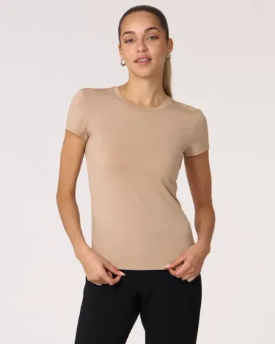 Rebody Active Rebody Essentials Fitted Short Sleeve Top In Sand