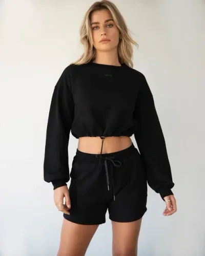 Rebody Active Rebody Puff Sleeve Crop Sweatshirt In Metropolis Black/slate