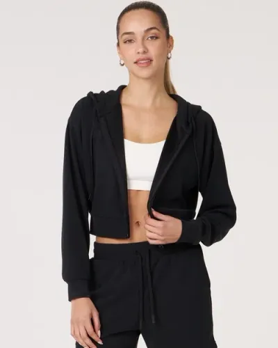 Rebody Active Retreat Waffle Zip Up Jacket In Black