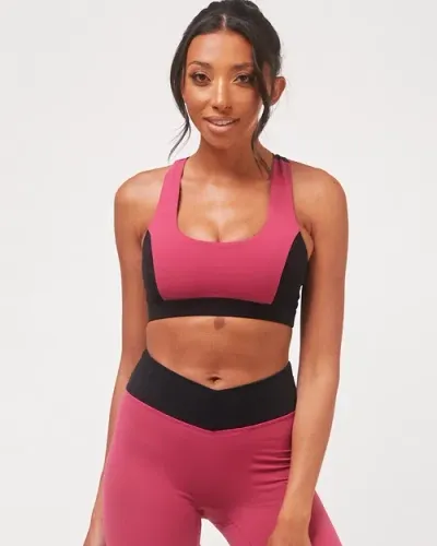 Rebody Active Swift Keyhole Racerback Cloudlux Bra In Fuschia/black