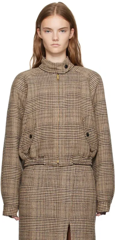 Recto Beige Check Harrington Bomber Jacket In Brown