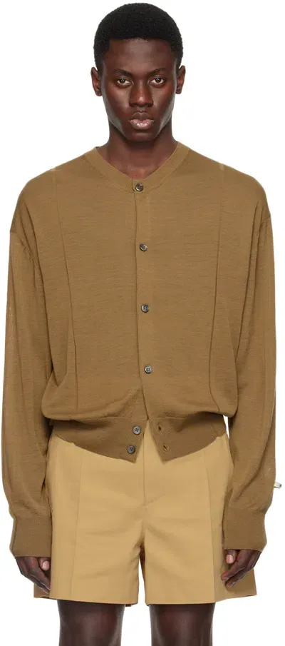 Recto Beige Jacquard Patch Cardigan In Ochere