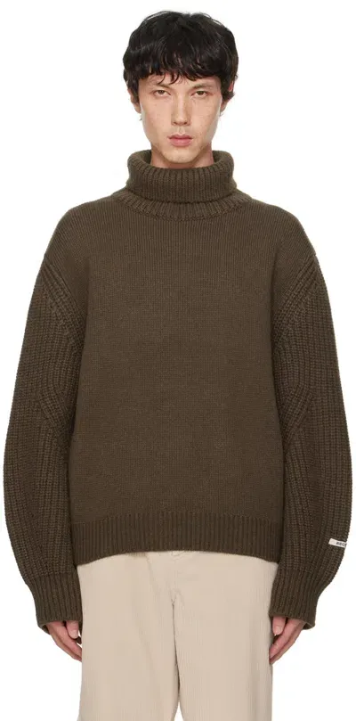 Recto Brown Logo Patch Turtleneck In Khaki Brown