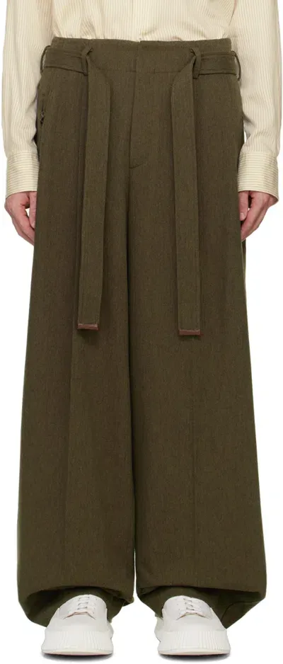 Recto Green Belted Trousers In Khaki