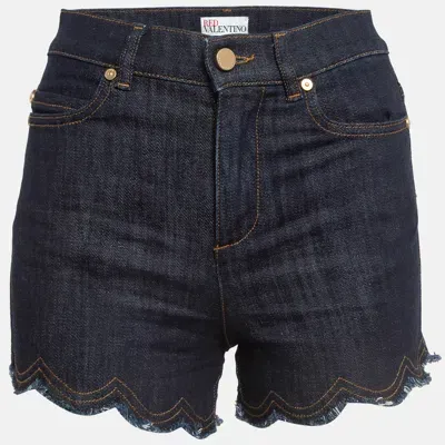 Pre-owned Red Valentino Dark Blue Denim Fringed Shorts S