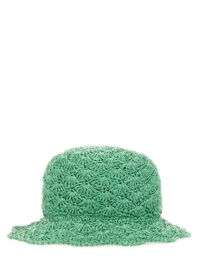 Red Valentino Redvalentino Woven Raffia Bucket Hat In Green