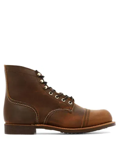 Red Wing Shoes Premium Lace-up Brown Boots For Men With Vibram Sole And Metal Eyelets